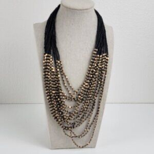You And I 18-Strand Gold And Black Beaded Necklace 22 In  Bib Layered Seed Bead